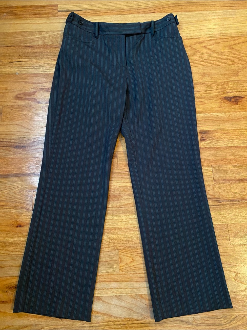 Etcetera Brown Teal Blue Pinstripe Straight-Leg Pants